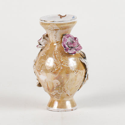 vaso in ceramica con decori floreali smalto a lustro