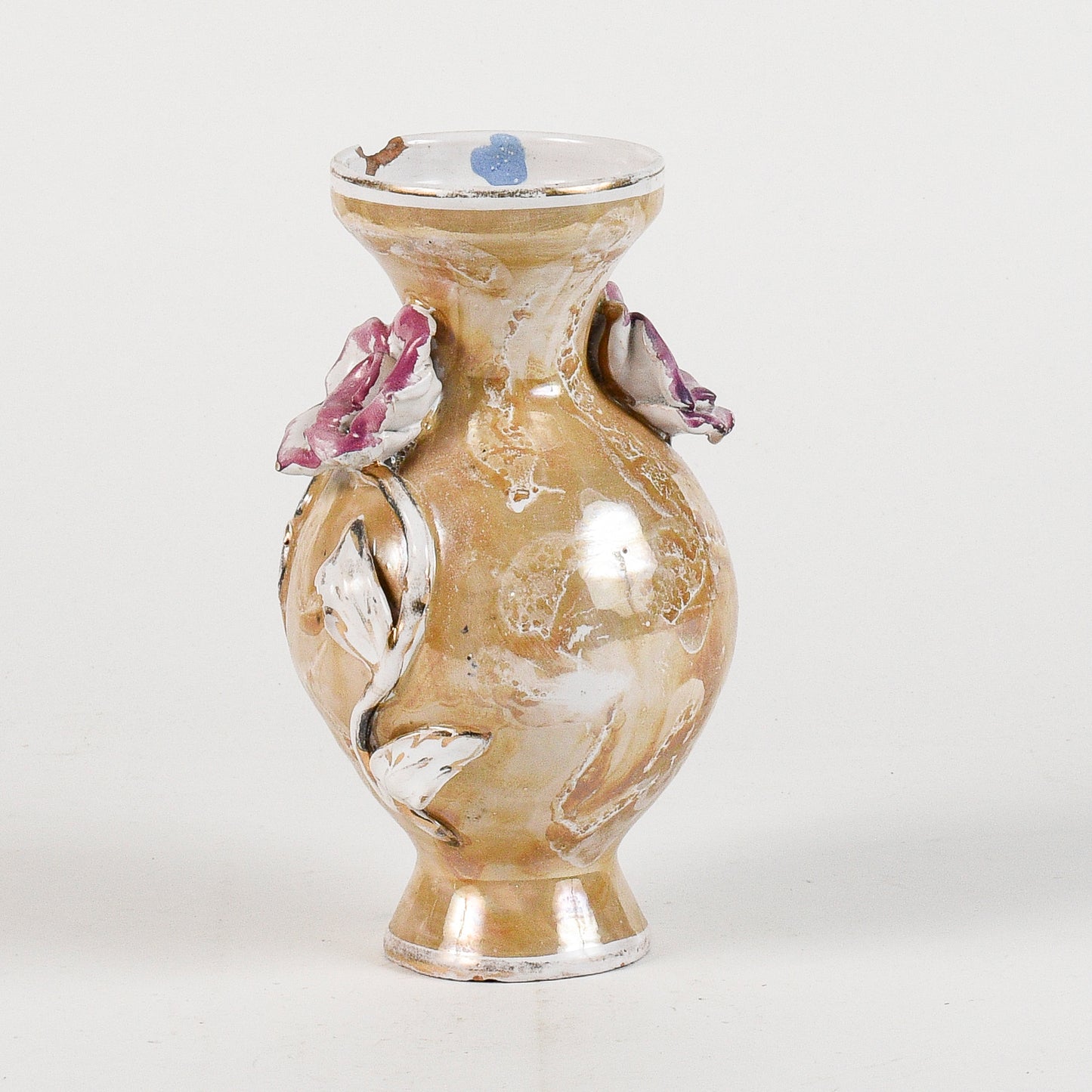 vaso in ceramica con decori floreali smalto a lustro
