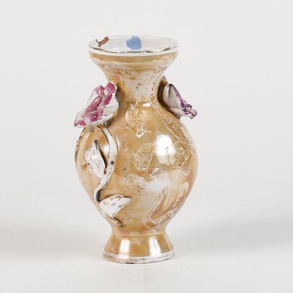 vaso in ceramica con decori floreali smalto a lustro