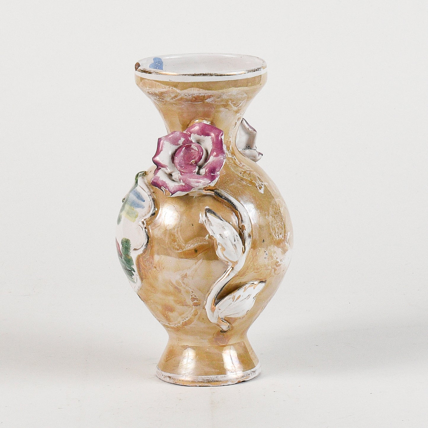 vaso in ceramica con decori floreali smalto a lustro