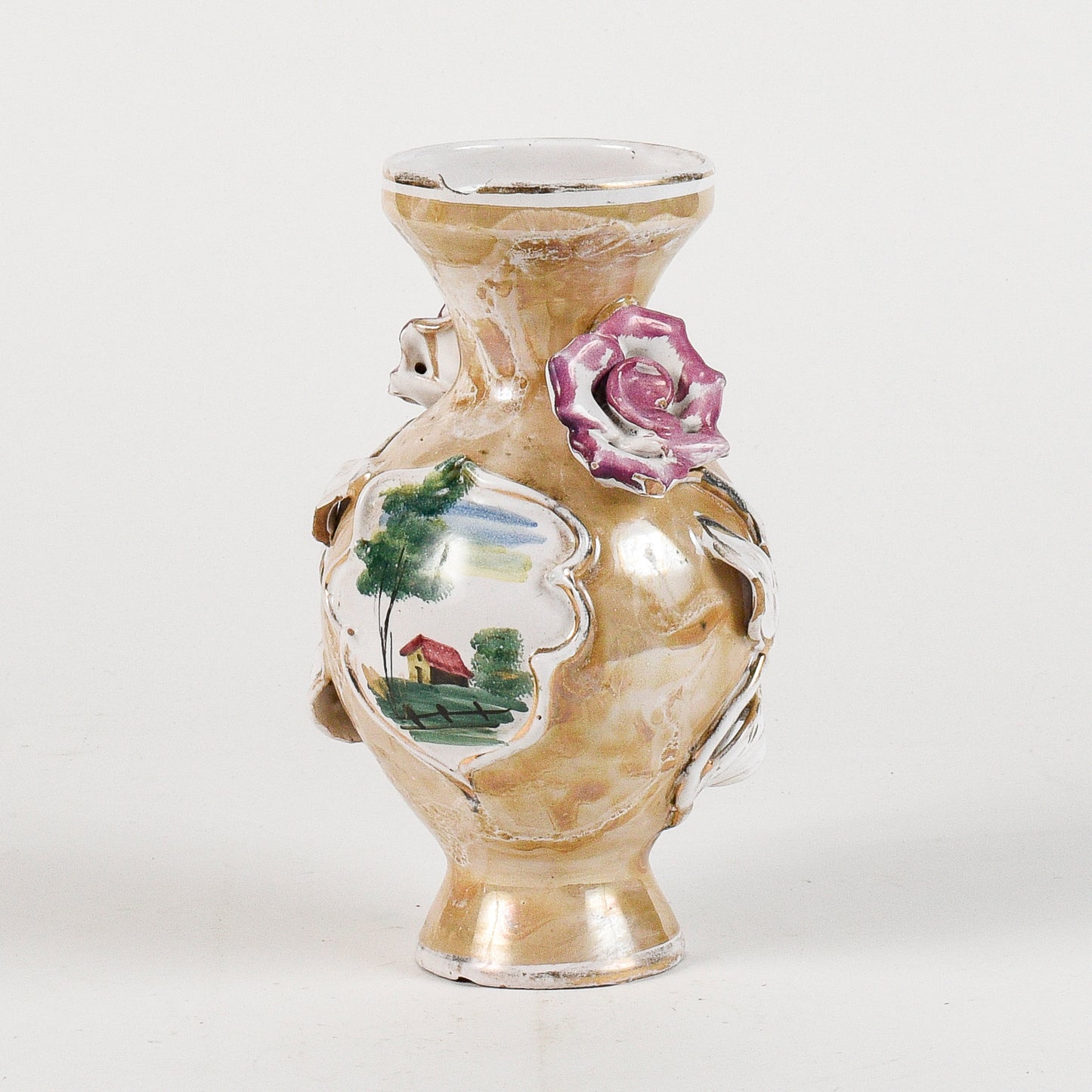 vaso in ceramica con decori floreali smalto a lustro