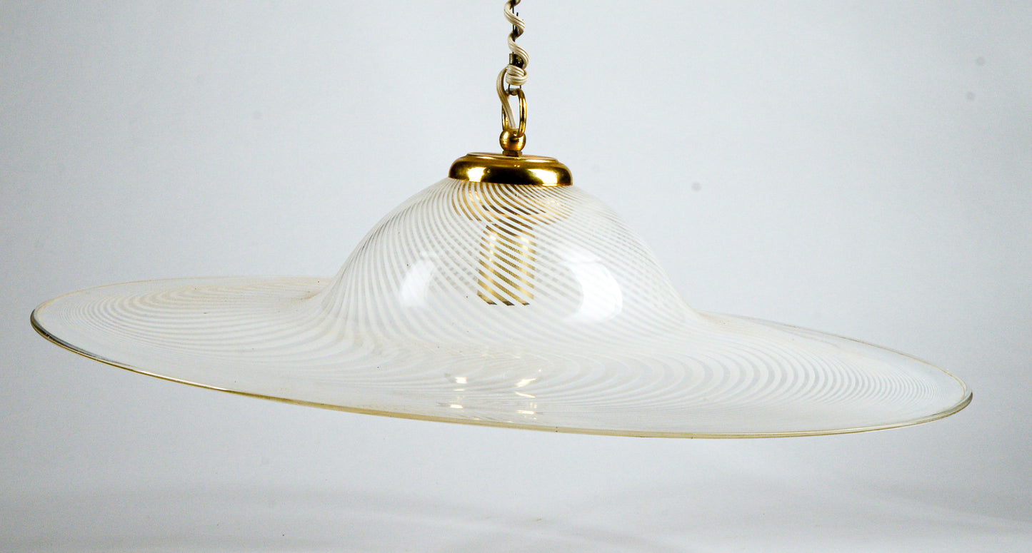 Lampadario Lampada Da Soffitto In Vetro Di Murano Spirale Bianco E Trasparente Italia Anni 80
