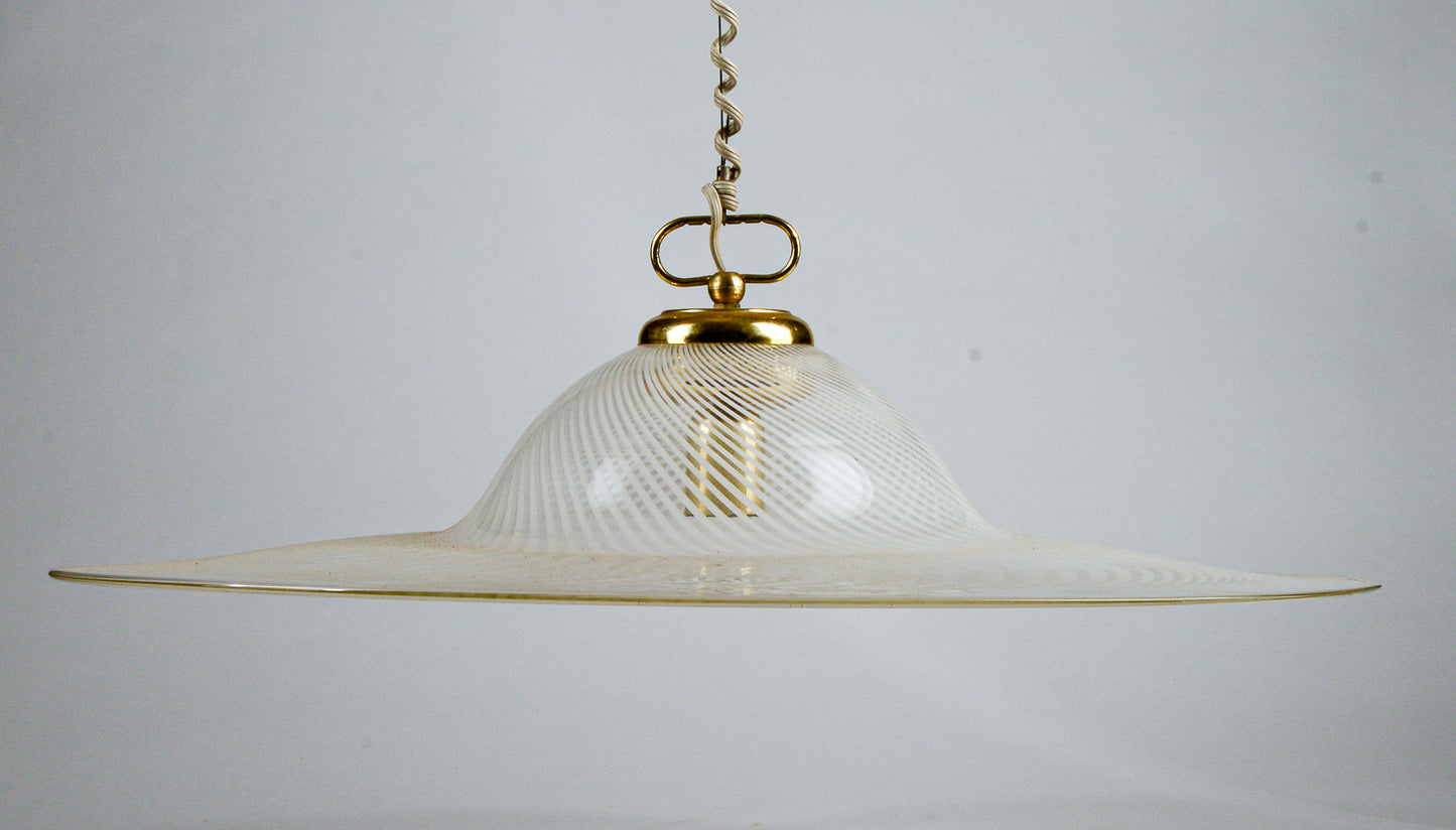 Lampadario Lampada Da Soffitto In Vetro Di Murano Spirale Bianco E Trasparente Italia Anni 80