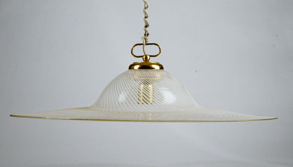 Lampadario Lampada Da Soffitto In Vetro Di Murano Spirale Bianco E Trasparente Italia Anni 80