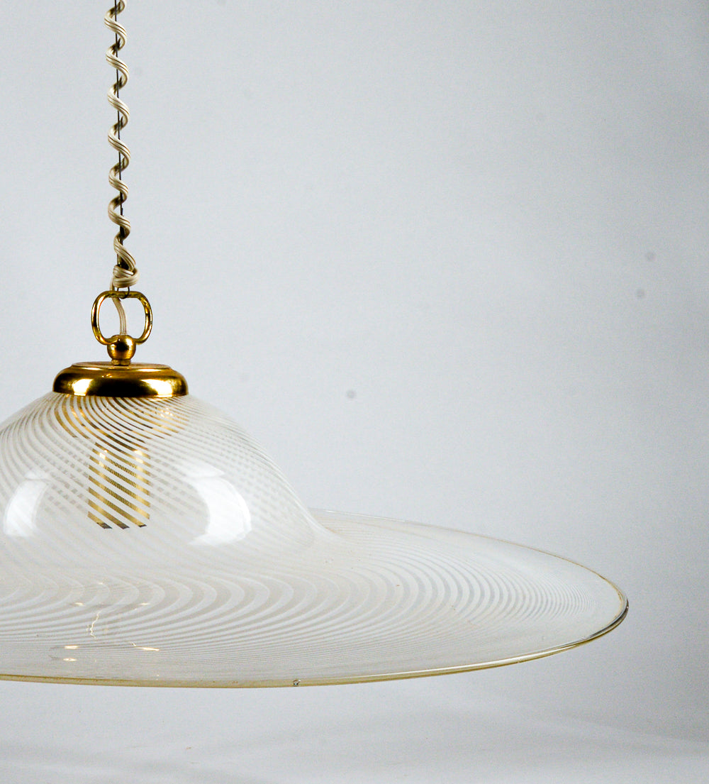 Lampadario Lampada Da Soffitto In Vetro Di Murano Spirale Bianco E Trasparente Italia Anni 80