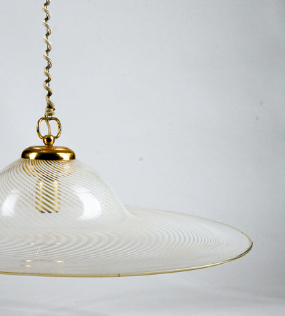 Lampadario Lampada Da Soffitto In Vetro Di Murano Spirale Bianco E Trasparente Italia Anni 80
