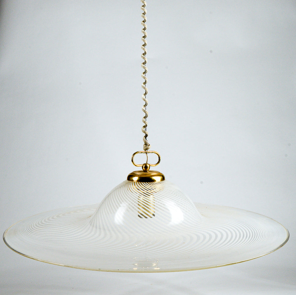 Lampadario Lampada Da Soffitto In Vetro Di Murano Spirale Bianco E Trasparente Italia Anni 80