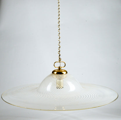 Lampadario Lampada Da Soffitto In Vetro Di Murano Spirale Bianco E Trasparente Italia Anni 80