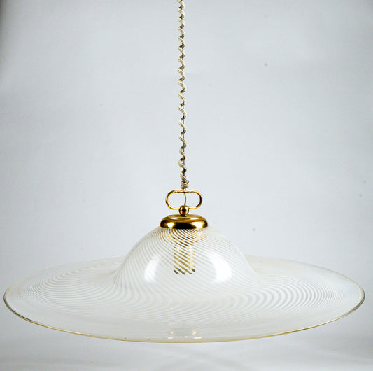 Lampadario Lampada Da Soffitto In Vetro Di Murano Spirale Bianco E Trasparente Italia Anni 80