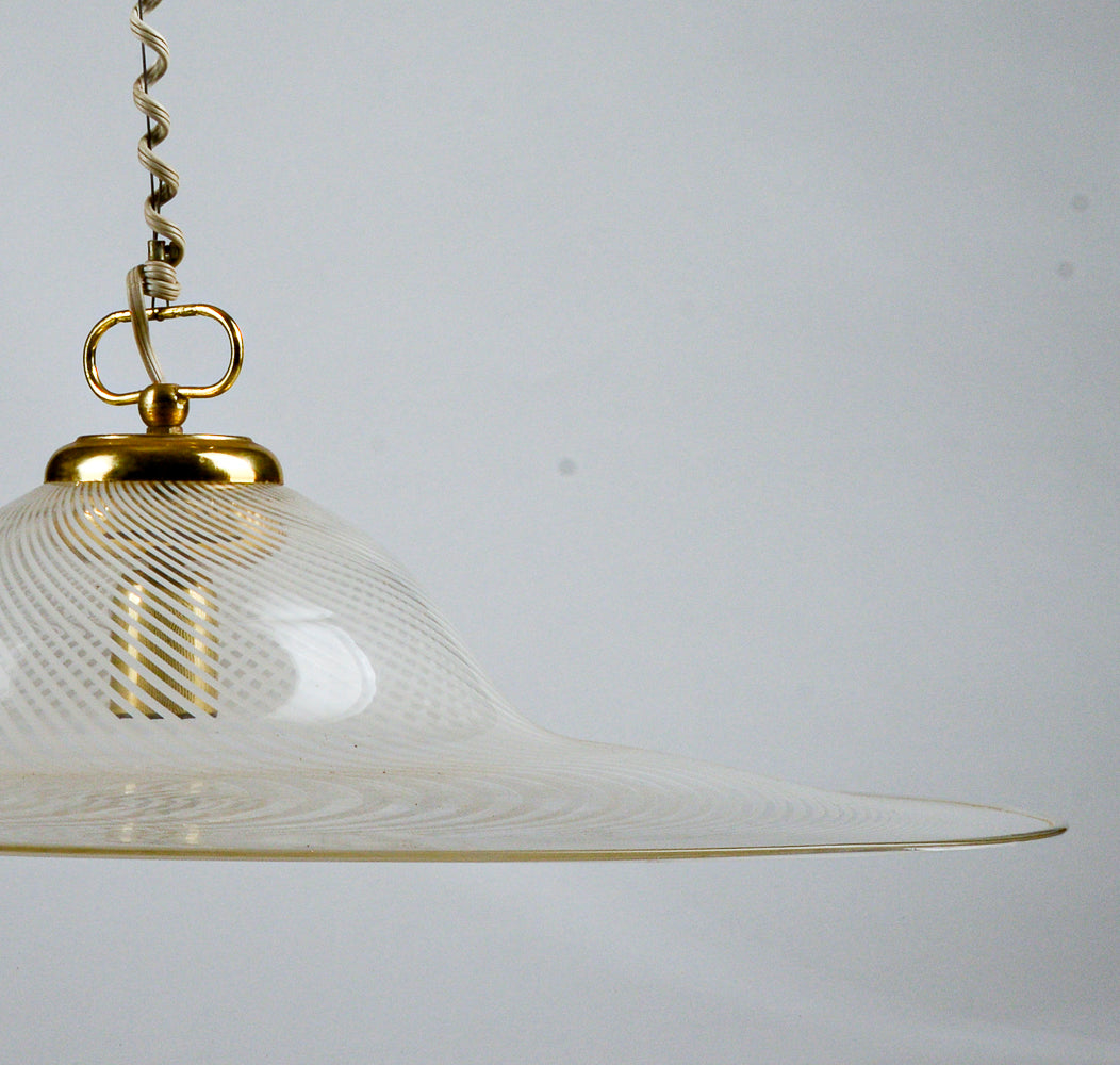 Lampadario Lampada Da Soffitto In Vetro Di Murano Spirale Bianco E Trasparente Italia Anni 80