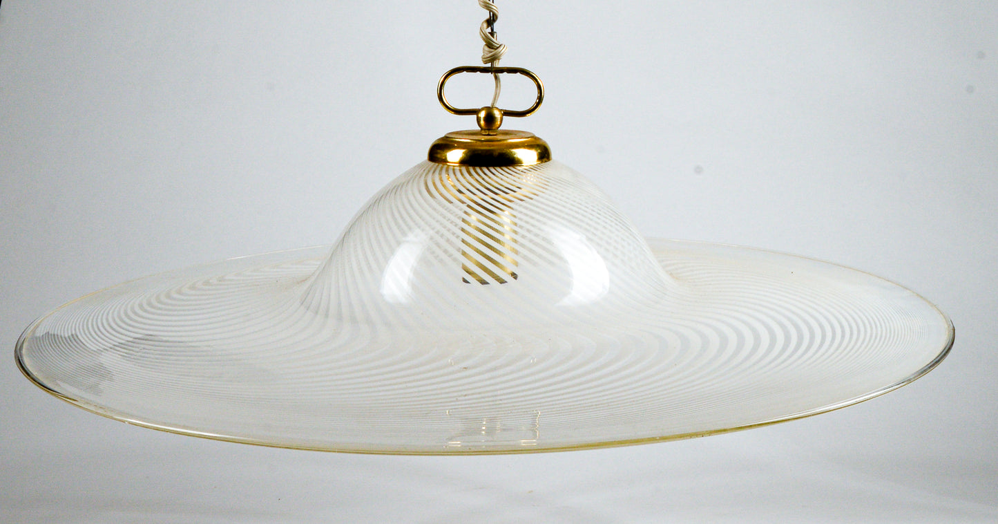 Lampadario Lampada Da Soffitto In Vetro Di Murano Spirale Bianco E Trasparente Italia Anni 80