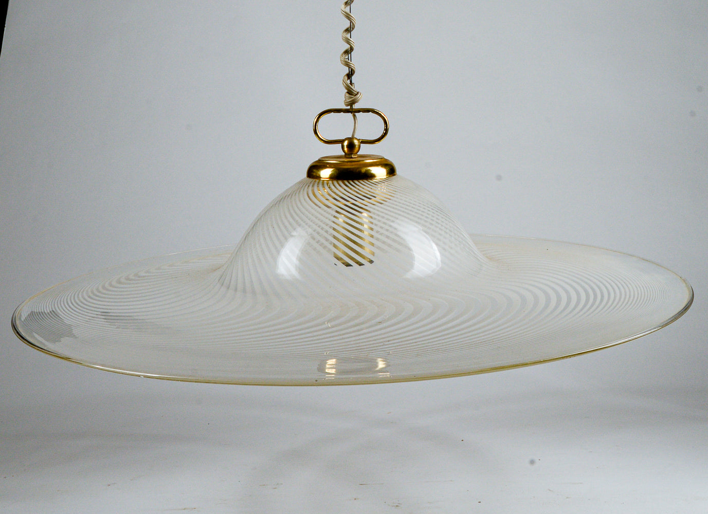 Lampadario Lampada Da Soffitto In Vetro Di Murano Spirale Bianco E Trasparente Italia Anni 80
