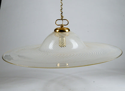 Lampadario Lampada Da Soffitto In Vetro Di Murano Spirale Bianco E Trasparente Italia Anni 80