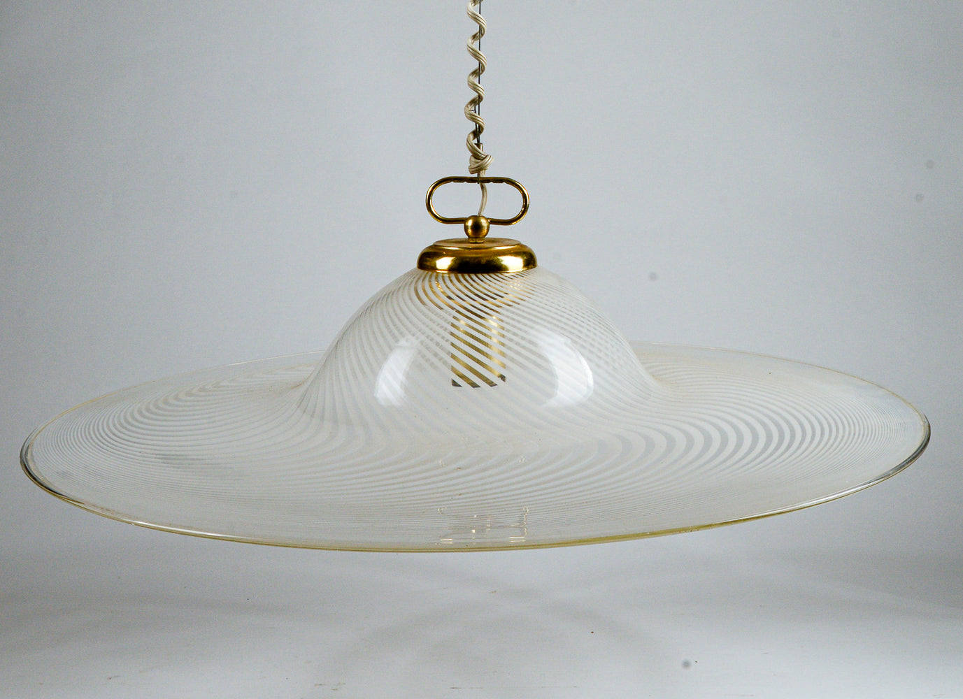 Lampadario Lampada Da Soffitto In Vetro Di Murano Spirale Bianco E Trasparente Italia Anni 80