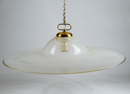 Lampadario Lampada Da Soffitto In Vetro Di Murano Spirale Bianco E Trasparente Italia Anni 80