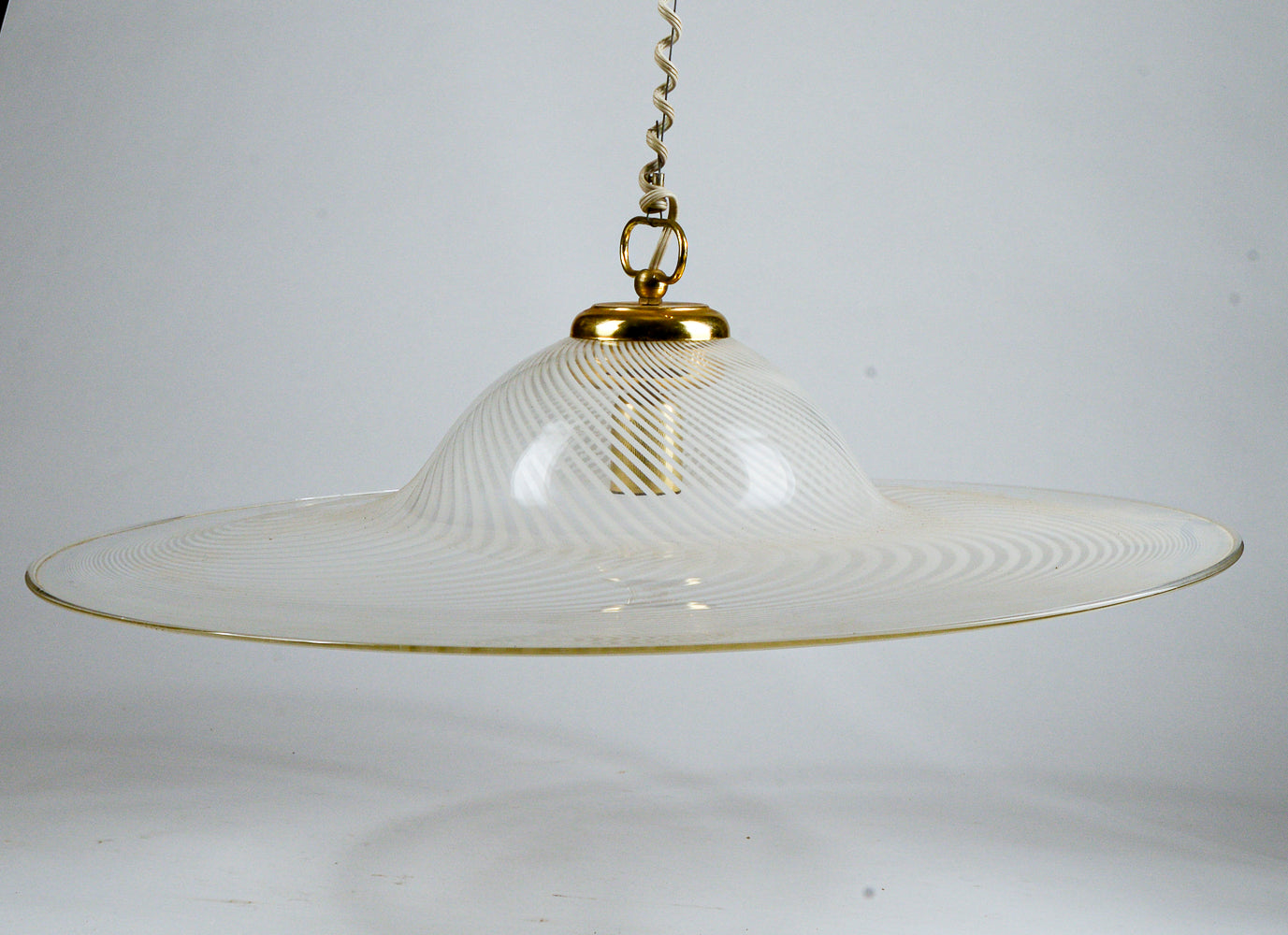 Lampadario Lampada Da Soffitto In Vetro Di Murano Spirale Bianco E Trasparente Italia Anni 80