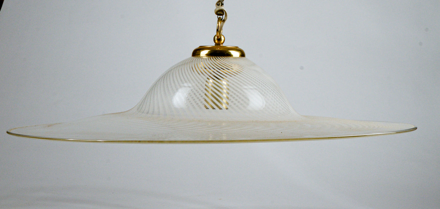 Lampadario Lampada Da Soffitto In Vetro Di Murano Spirale Bianco E Trasparente Italia Anni 80