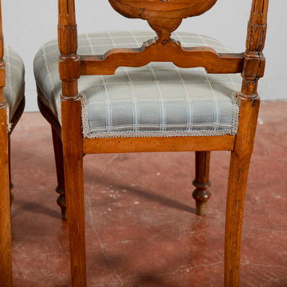 Coppia Sedie 800 Antiche In Noce Con Stoffa Azzurre