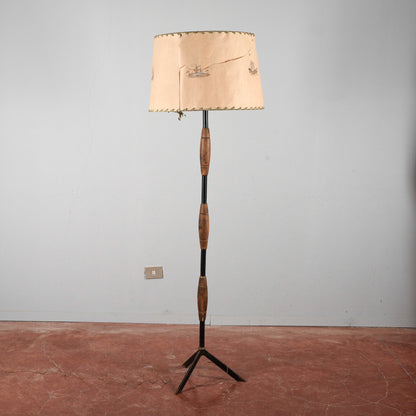 Lampada piantana da terra art deco stile Stilnovo paralume in carta pergamena con imbarcazioni dipinte