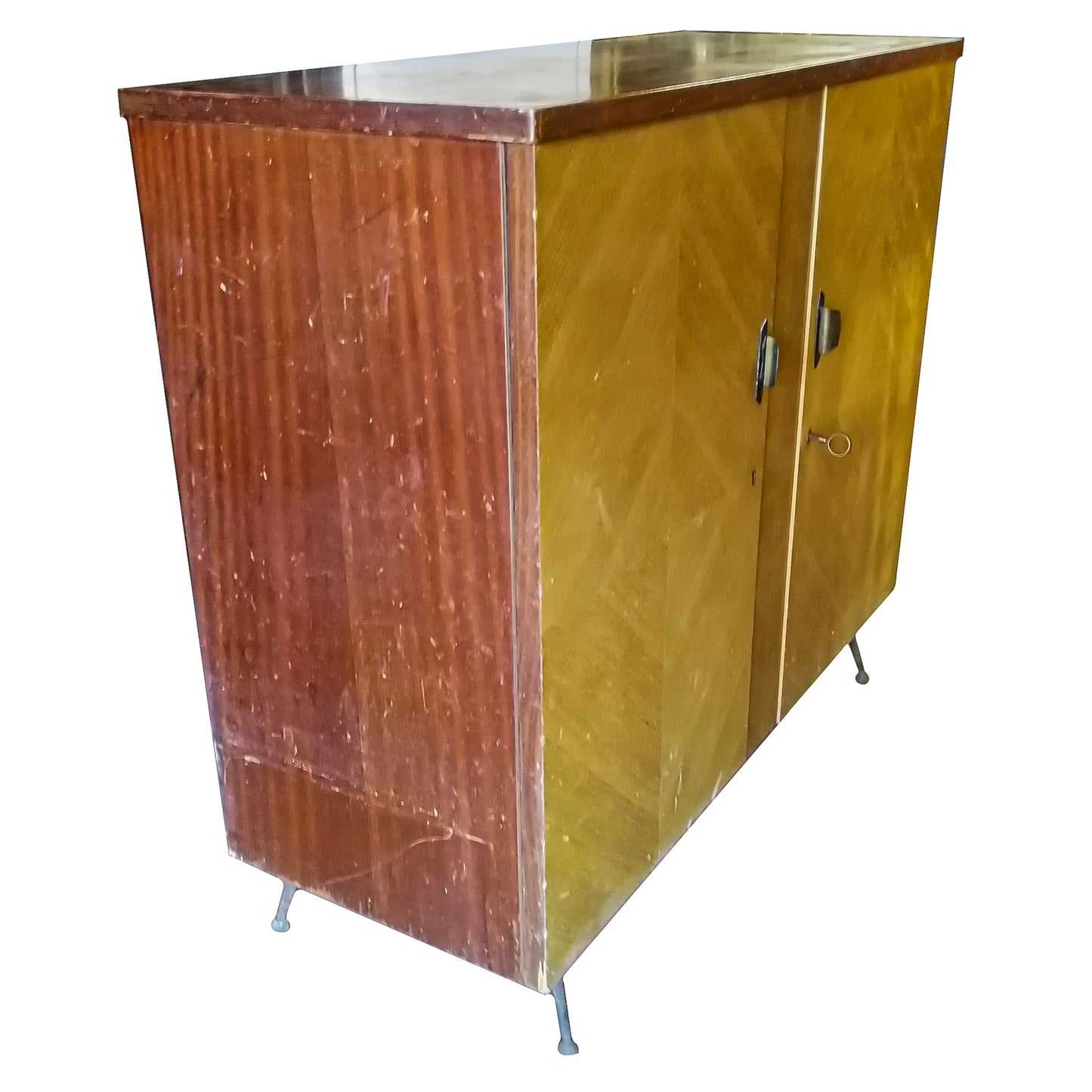 CREDENZA ANNI 50 IMPELLICCIATA IN LEGNO DI BETULLA DA RESTAURARE