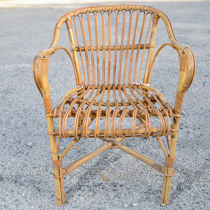 Sedia  poltroncina in bamboo con braccioli  Italia 1970