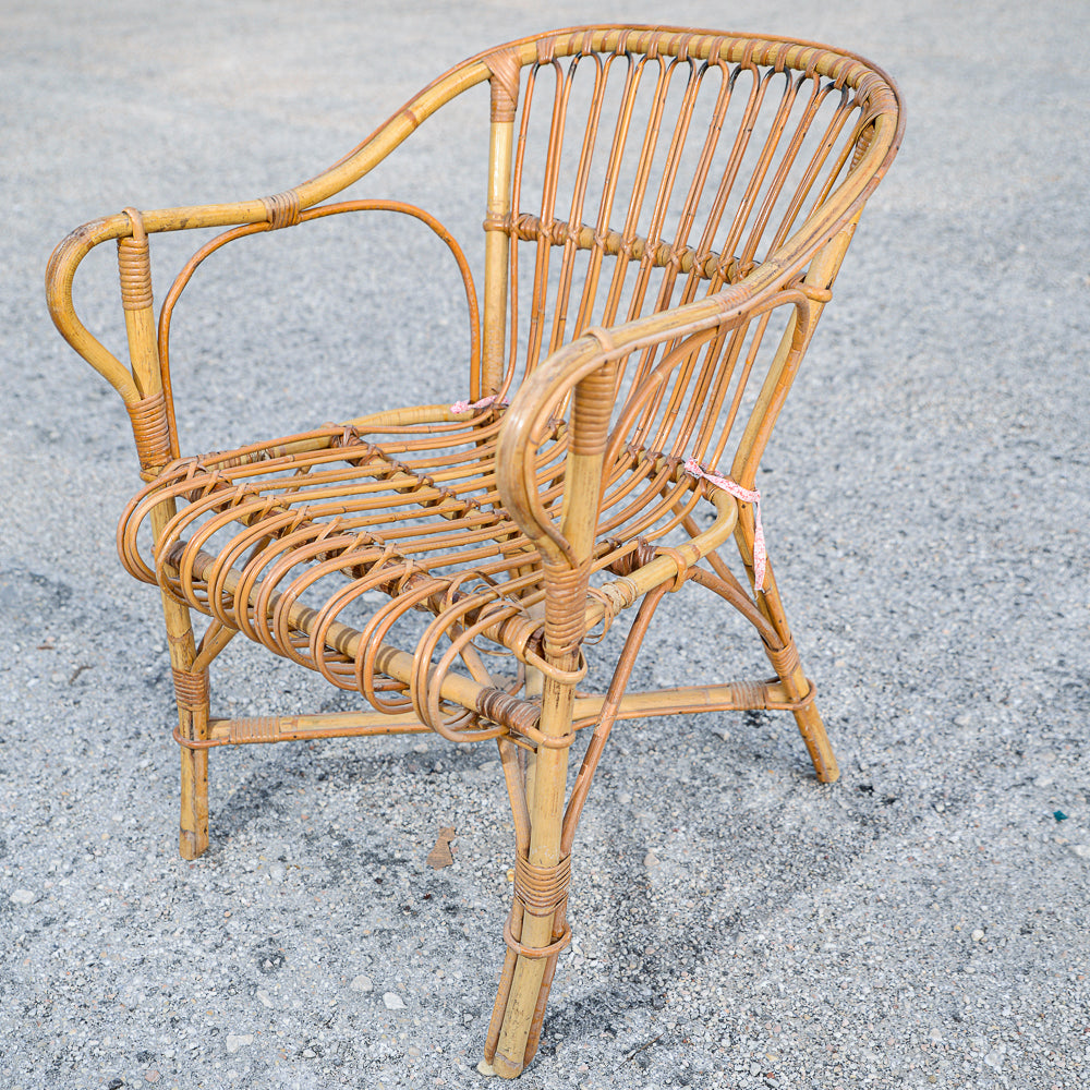 Sedia  poltroncina in bamboo con braccioli  Italia 1970
