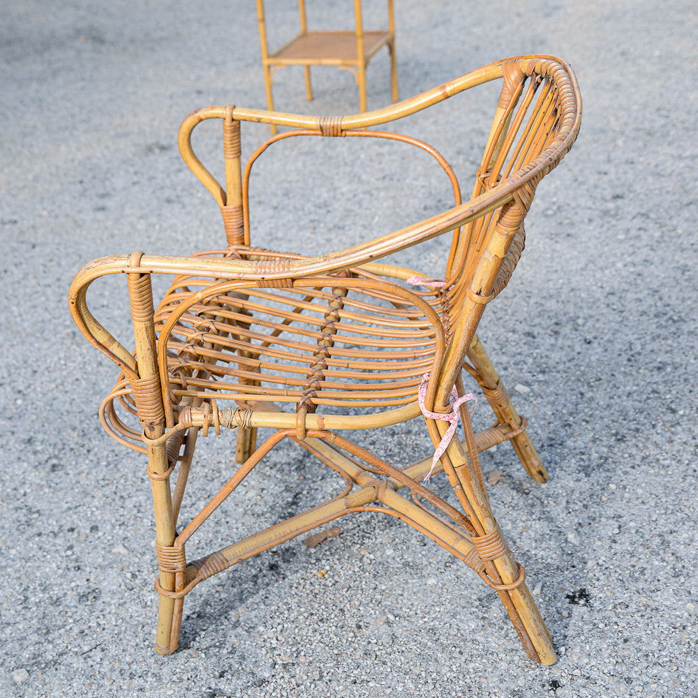Sedia  poltroncina in bamboo con braccioli  Italia 1970