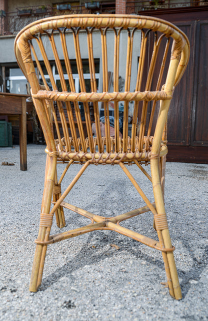 Sedia  poltroncina in bamboo con braccioli  Italia 1970