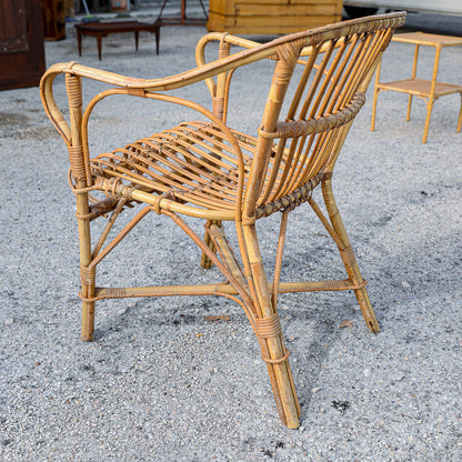 Sedia  poltroncina in bamboo con braccioli  Italia 1970