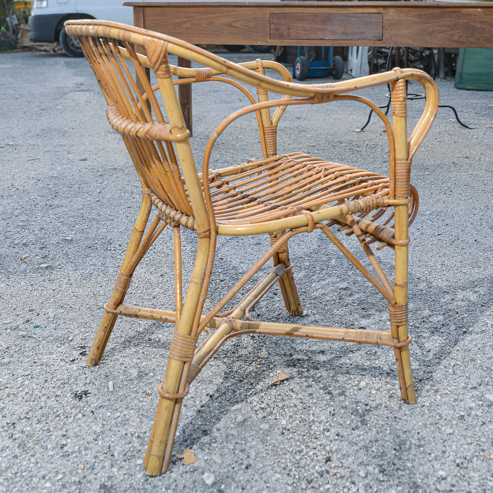 Sedia  poltroncina in bamboo con braccioli  Italia 1970