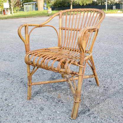 Sedia  poltroncina in bamboo con braccioli  Italia 1970