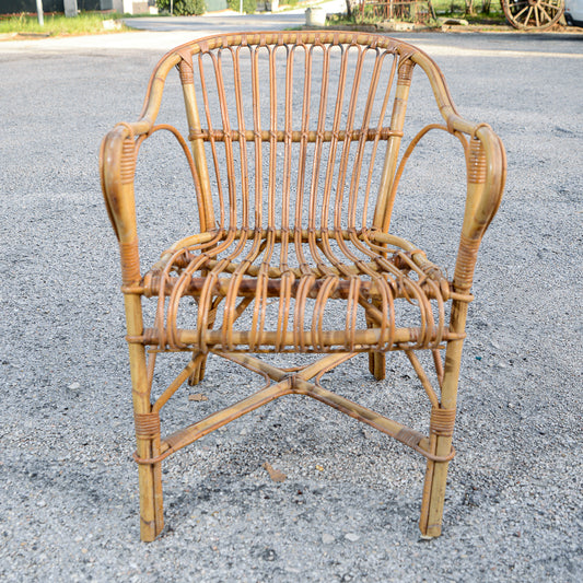 Sedia  poltroncina in bamboo con braccioli  Italia 1970