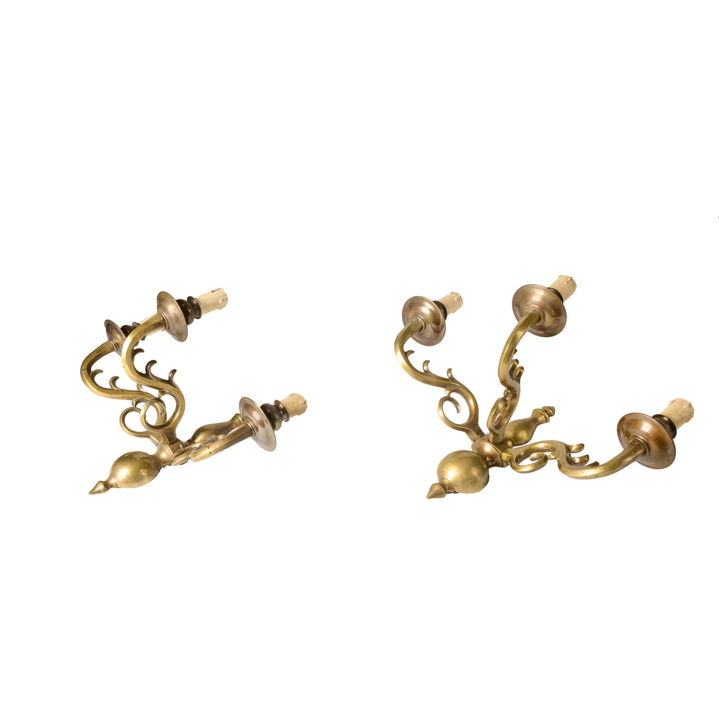 COPPIA DI APPLIQUES IN OTTONE PIENO A 3 LUCI ITALIA 1950