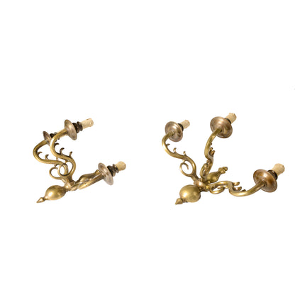 COPPIA DI APPLIQUES IN OTTONE PIENO A 3 LUCI ITALIA 1950