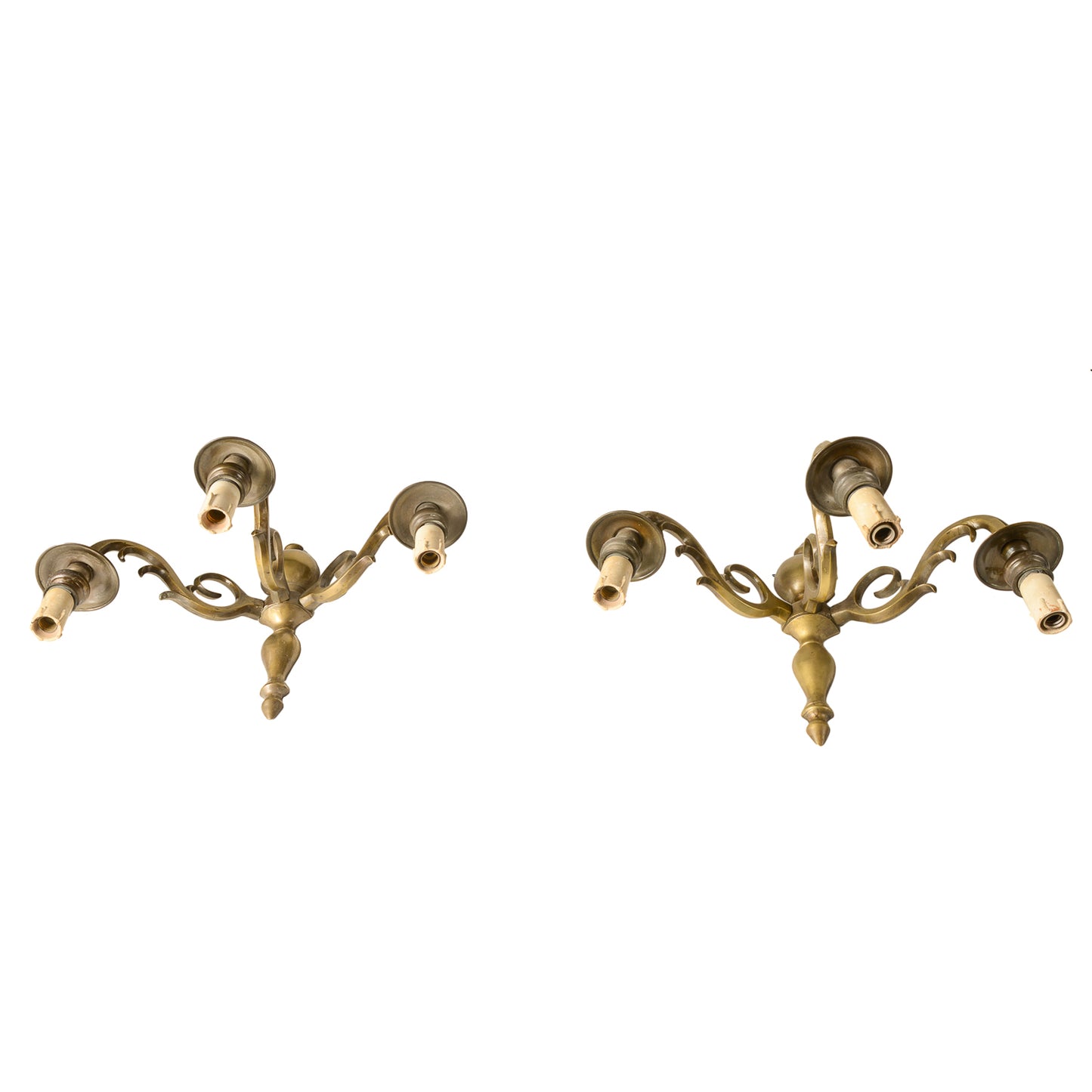 COPPIA DI APPLIQUES IN OTTONE PIENO A 3 LUCI ITALIA 1950