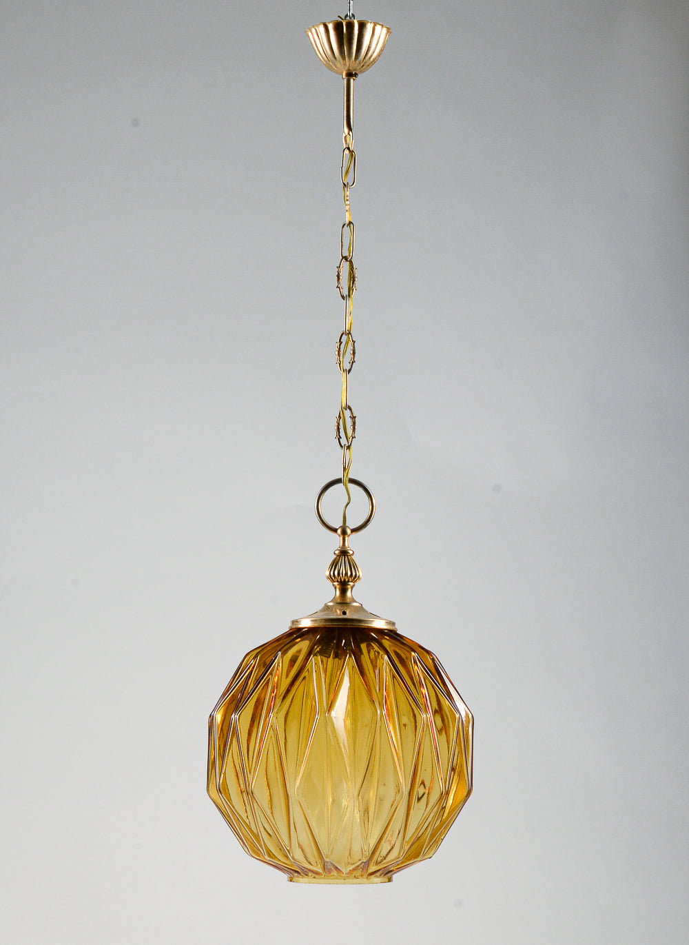 Lampadario marcato Targetti Stankey in vetro ambrato sfaccettato Italia 1980