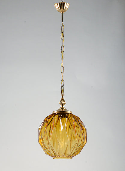 Lampadario marcato Targetti Stankey in vetro ambrato sfaccettato Italia 1980