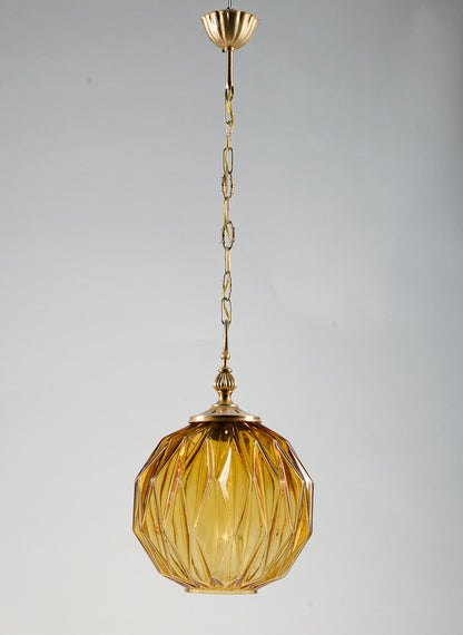 Lampadario marcato Targetti Stankey in vetro ambrato sfaccettato Italia 1980