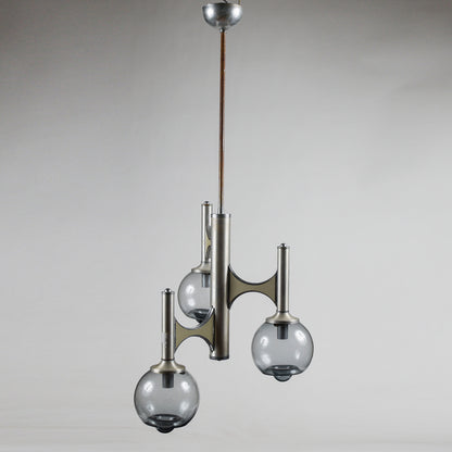 Lampadario a tre luci in stile Mazzega modello space age