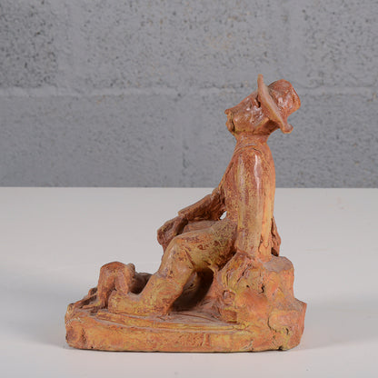 Scultura in terracotta firmata con data 1953 e scritta ai miei tempi che tempi