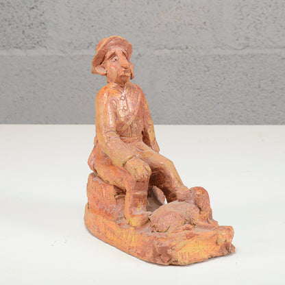 Scultura in terracotta firmata con data 1953 e scritta ai miei tempi che tempi