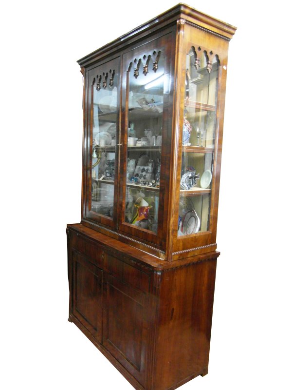 Credenza libreria in noce a due corpi Italia epoca 1800