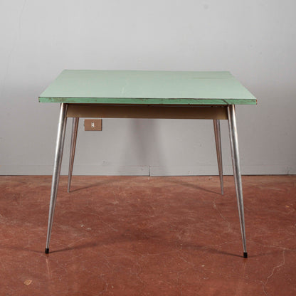Tavolo quadrato con piano verde anni 60