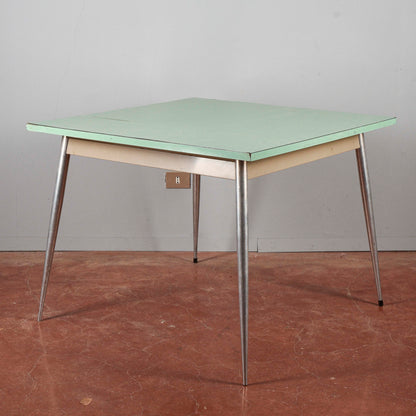 Tavolo quadrato con piano verde anni 60
