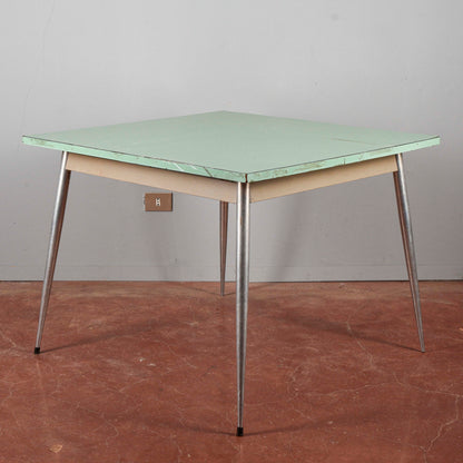 Tavolo quadrato con piano verde anni 60