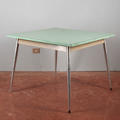 Tavolo quadrato con piano verde anni 60