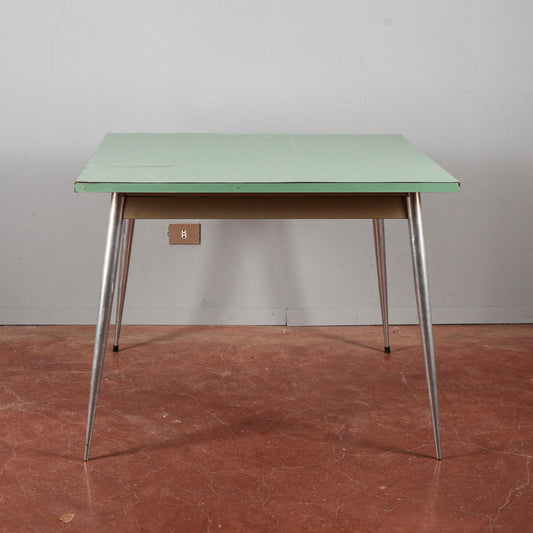 Tavolo quadrato con piano verde anni 60
