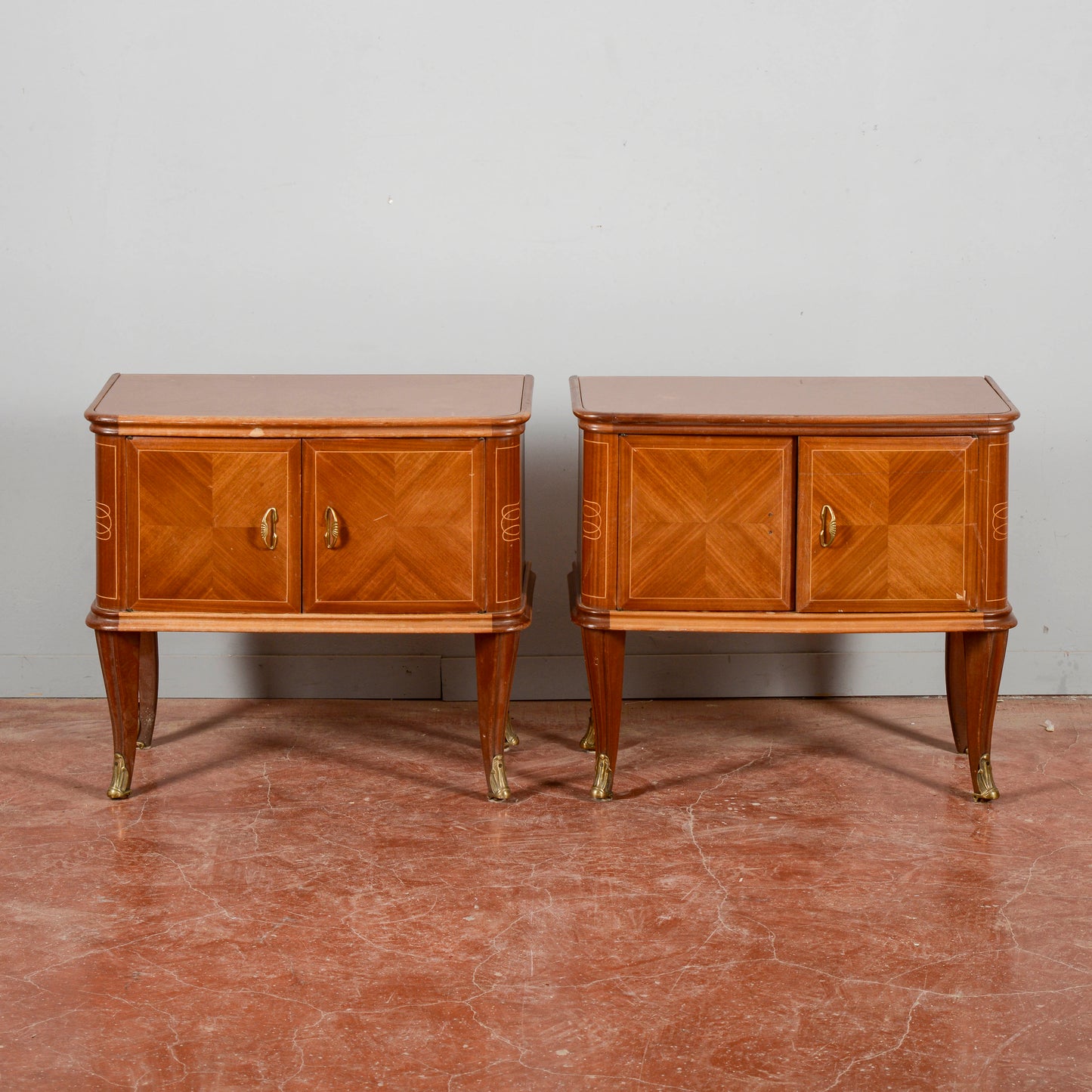 Comodini Piano Vetro Manca Maniglia Stile Paolo Buffa