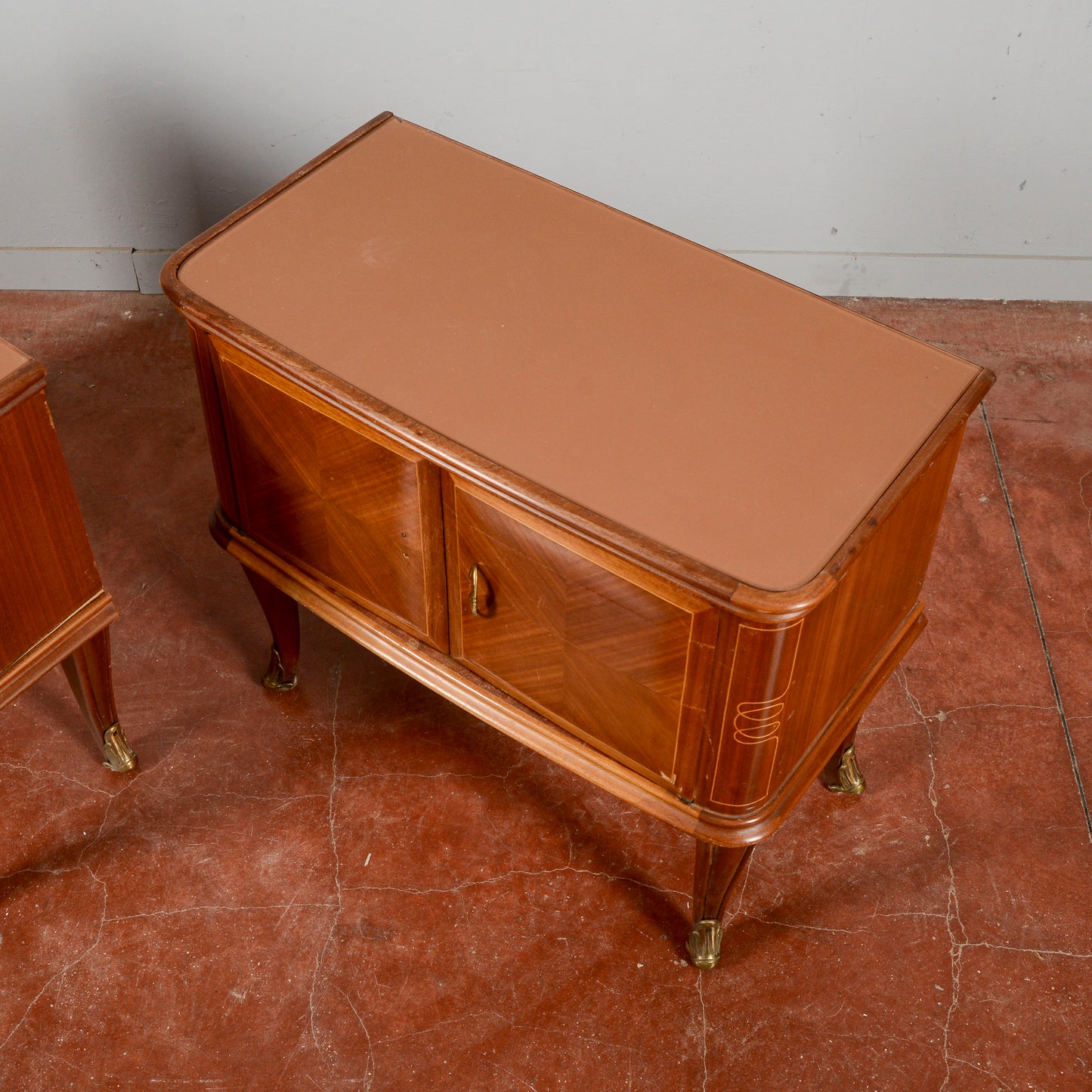 Comodini Piano Vetro Manca Maniglia Stile Paolo Buffa