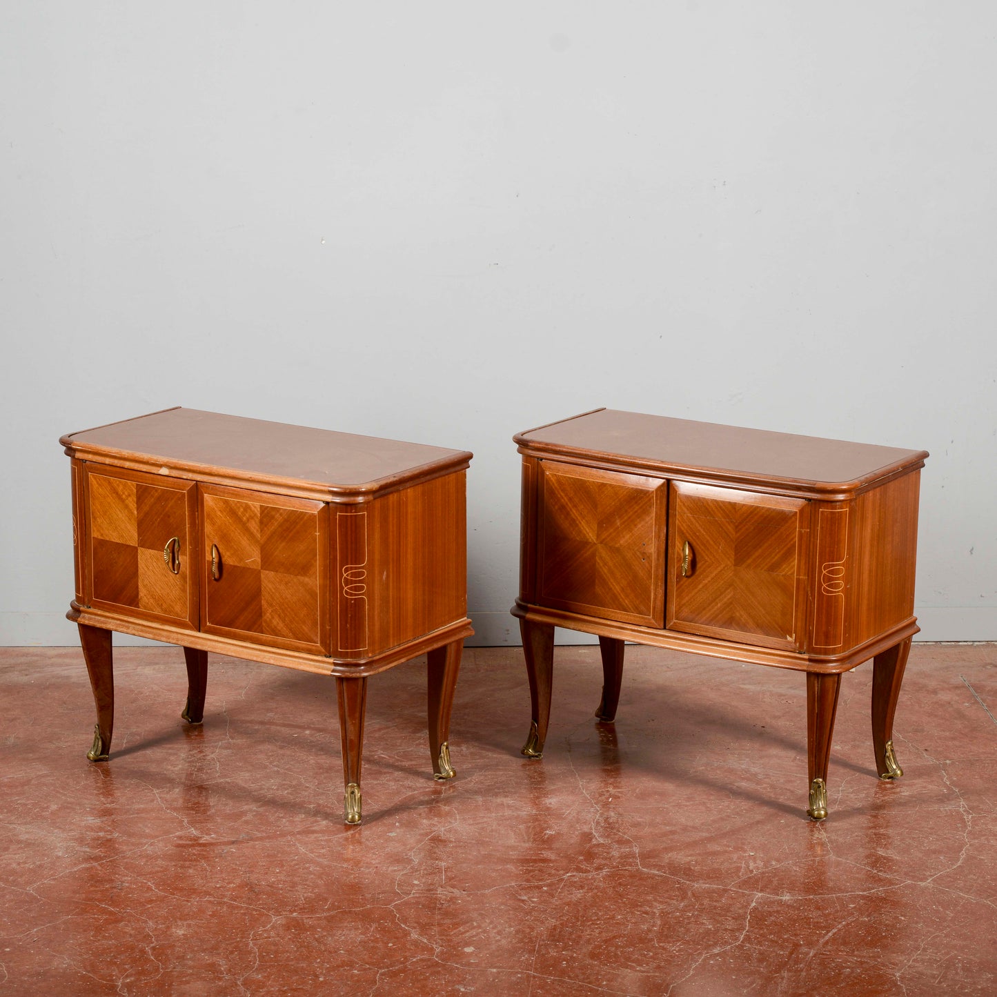 Comodini Piano Vetro Manca Maniglia Stile Paolo Buffa